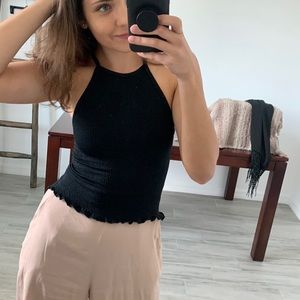 Love Black Halter Textured Crop Top / Size S